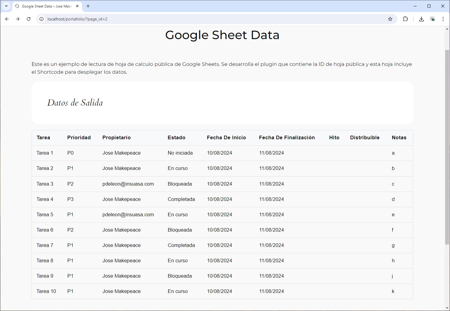 Google Sheets Data Viewer Plugin